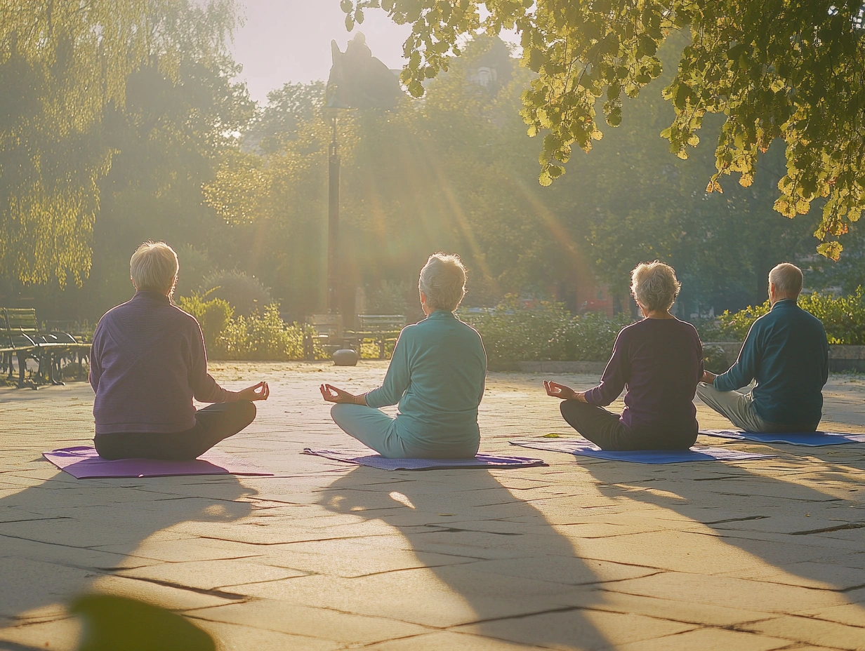 Група пенсіонерів практикує йогу в парку